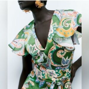 Zara Satin Floral Print Jumpsuit New